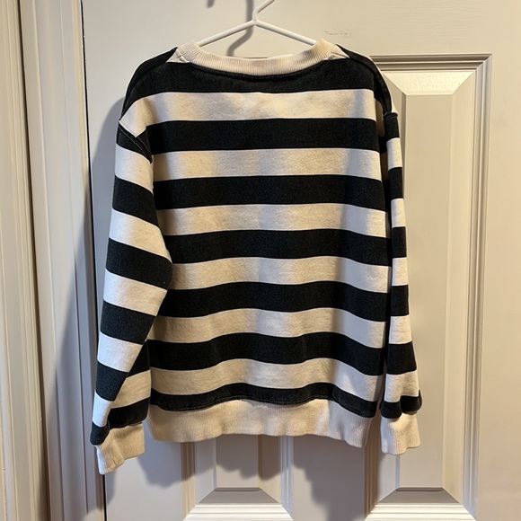 Zara Black and White Striped Sweatshirt with Yellow Smiley - Picture 3 of 5